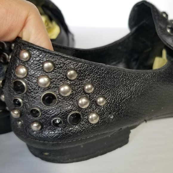 Miss Sixty Black Leather Studded Slip On Loafers - Picture 9 of 11